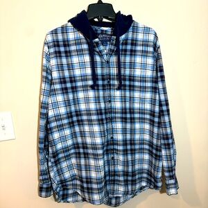 Men’s American Rag Flannel Button Up Hoodie Sweatshirt Size XL